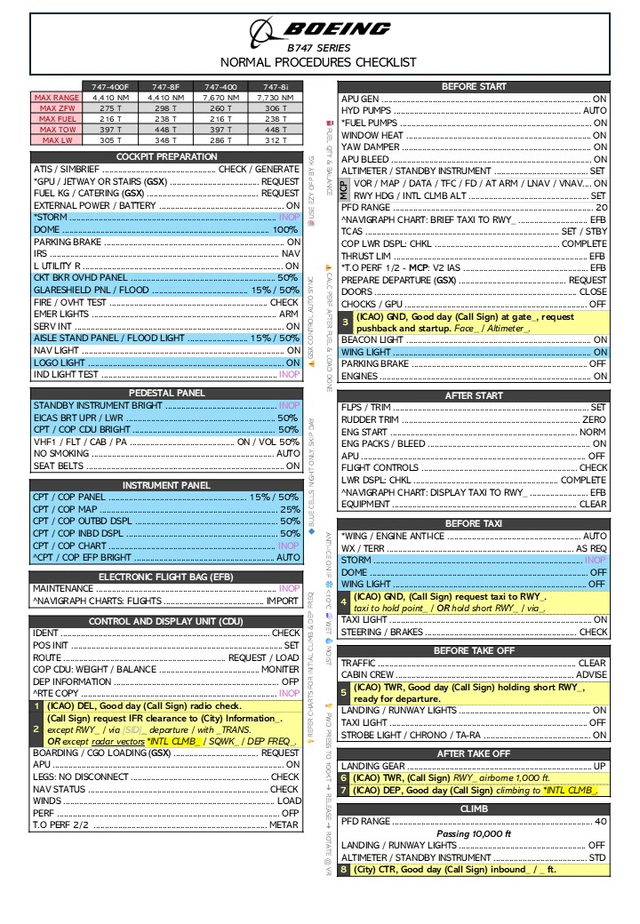 Boeing 747 Normal Checklist - User Content for MSFS | Flightsim.to