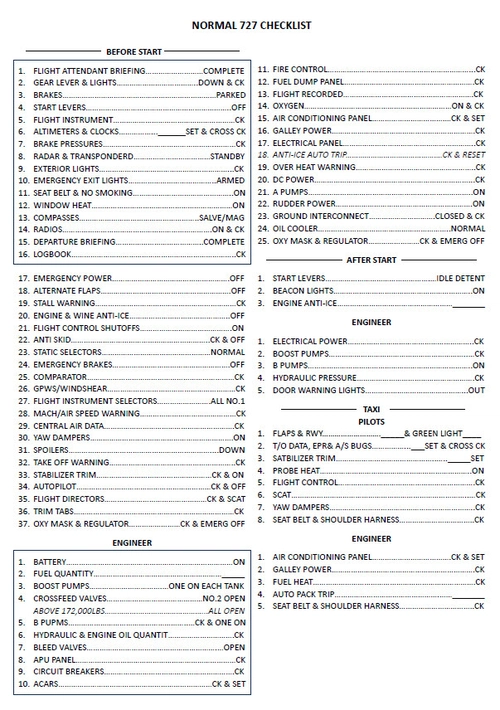 Boeing 727-200F Checklist