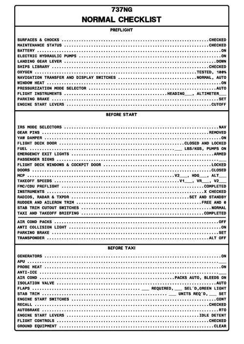 Boeing 737 NG - Checklist