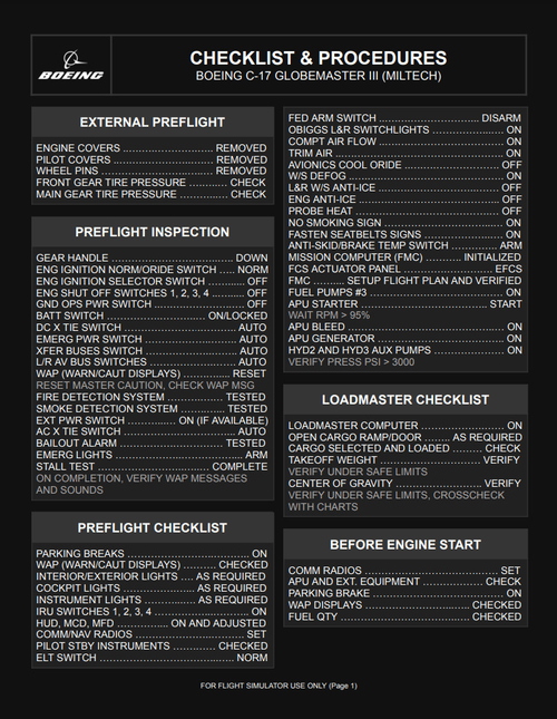 Boeing C-17 Globemaster III Checklist & Procedures
