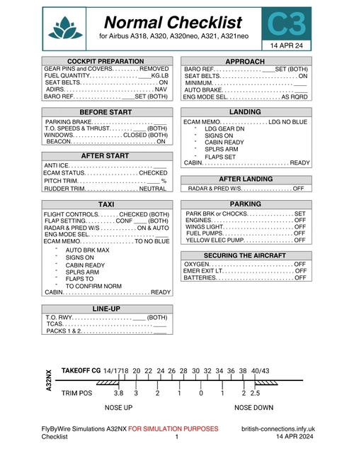 British Connections A320 series Checklist