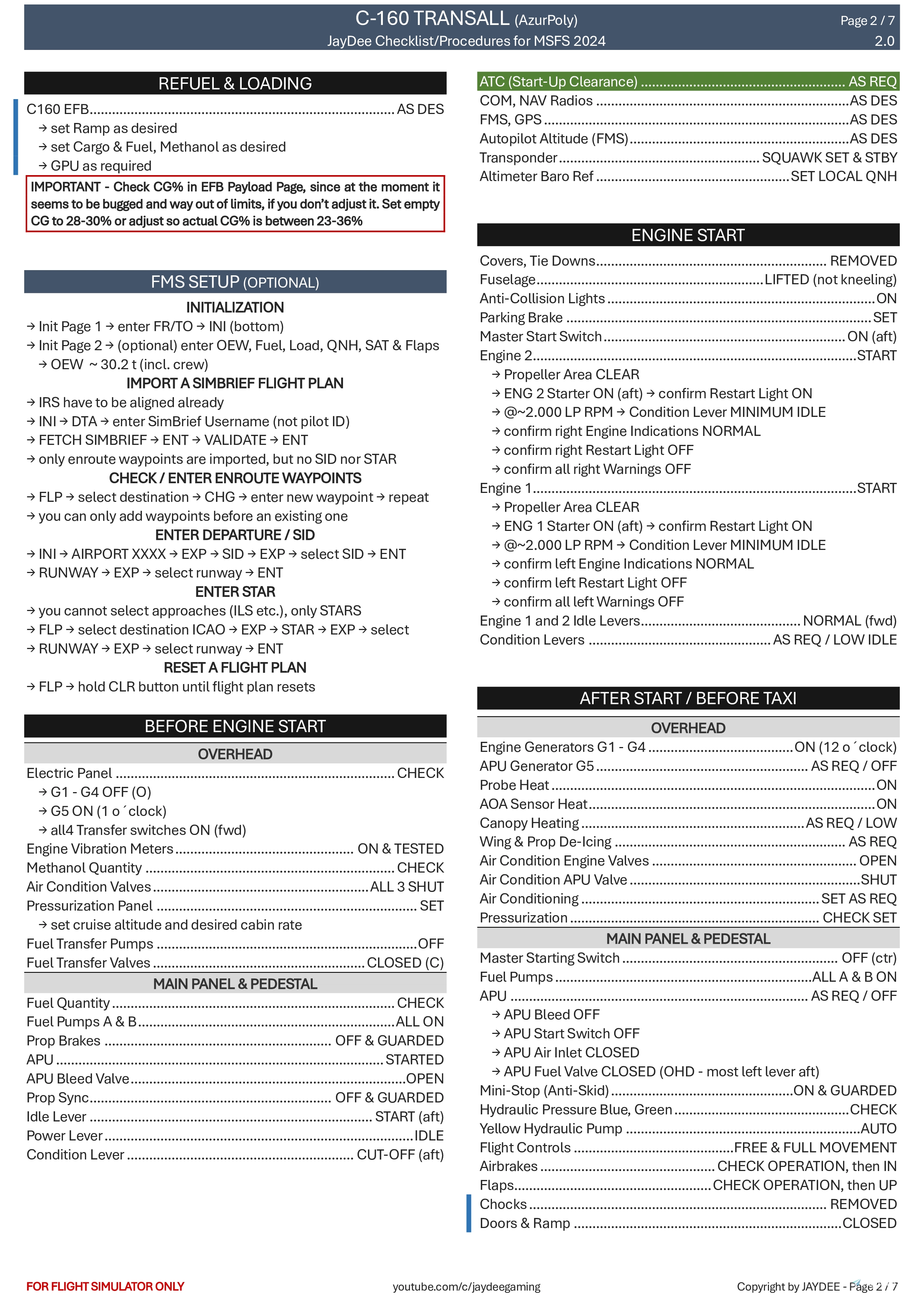 Transall Checklist C-160 Transall - Procedures and Checklist - MSFS Add-on - Flightsim.to