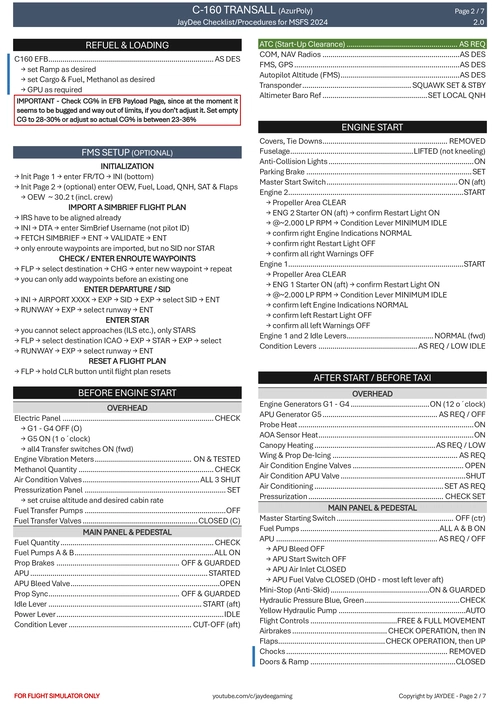 C-160 Transall - Procedures and Checklist