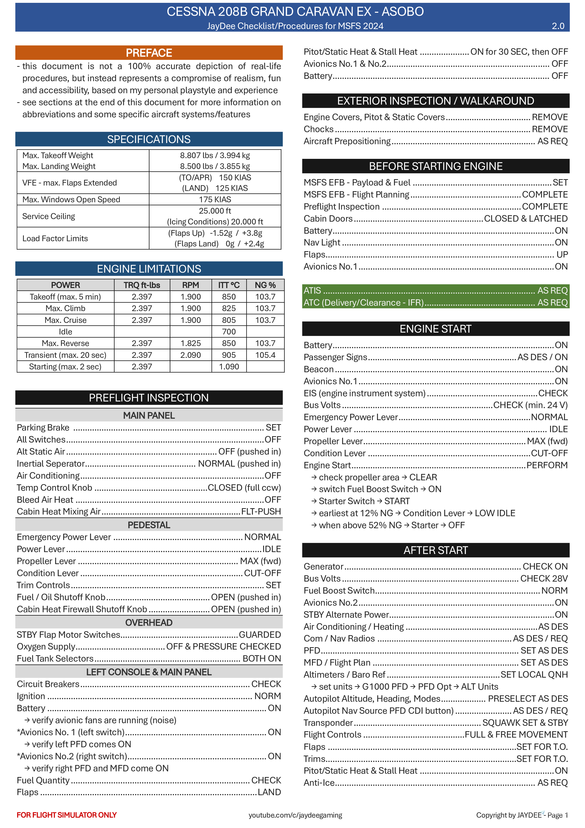 Cessna 208B EX - JayDee Checklist & Procedures for Microsoft