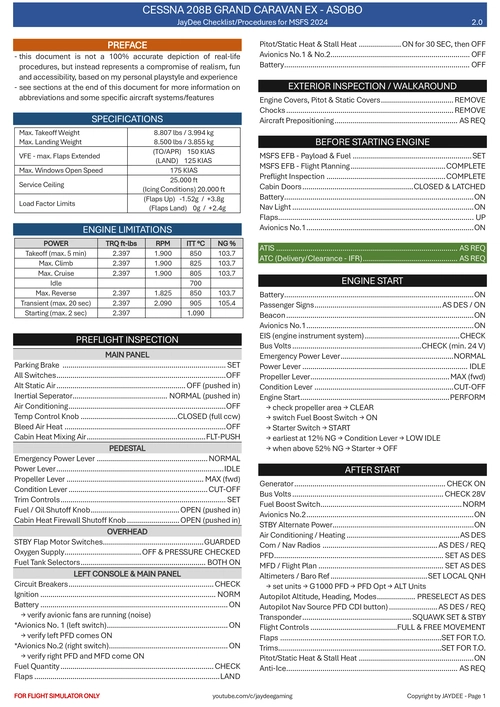 Cessna 208B EX  - JayDee  Checklist & Procedures