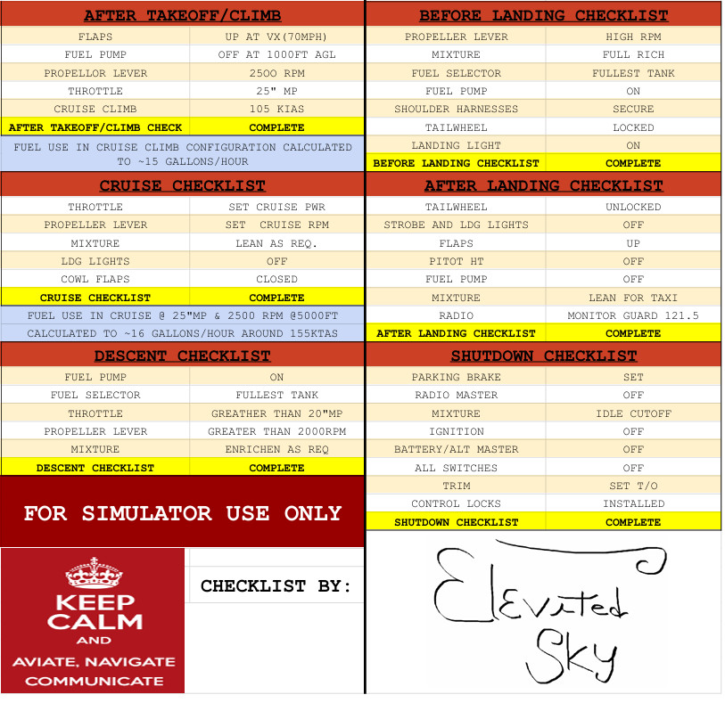 Cessna 185F Skywagon Checklist by ElevatedSky - User Content for