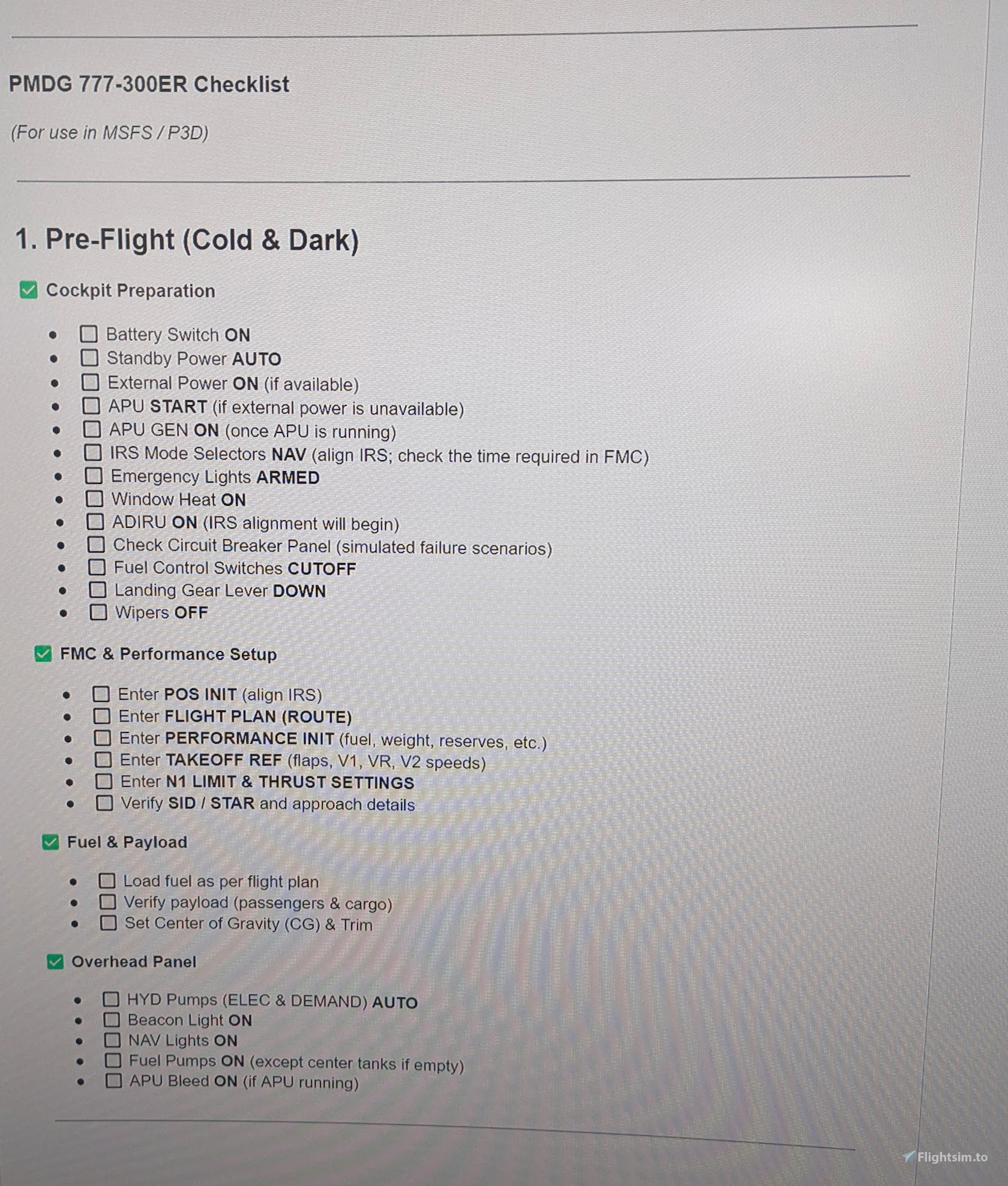 Cessna Citation Longitude Checklist for Microsoft Flight Simulator