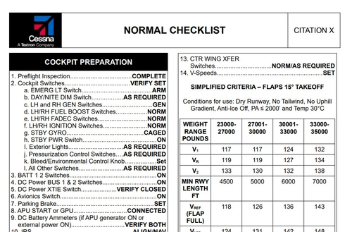 Cessna Citation X [C750] Normal Checklist