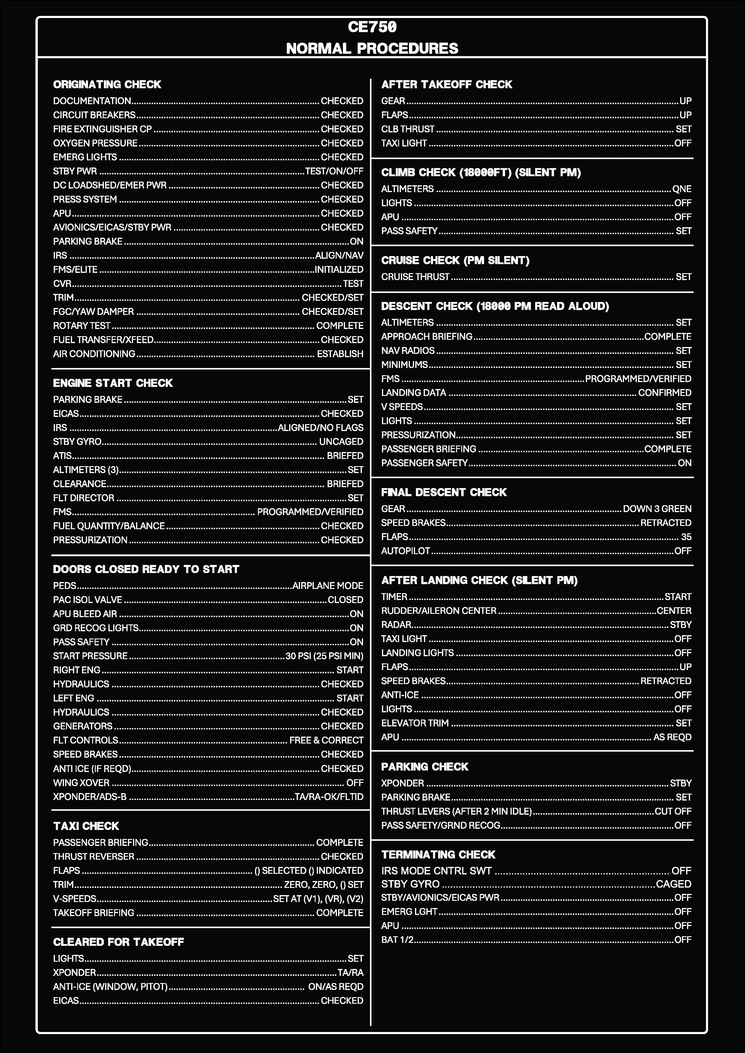 Cessna Citation X CE750 - Checklist - User Content for MSFS
