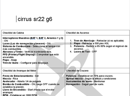 Checklist Cirrus SR22 G6