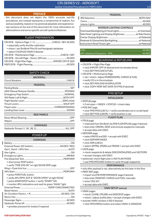 CRJ Series V2 - JayDee  Checklist & Procedures