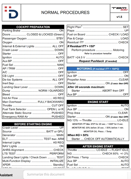 Daher TBM930 Normal Procedures