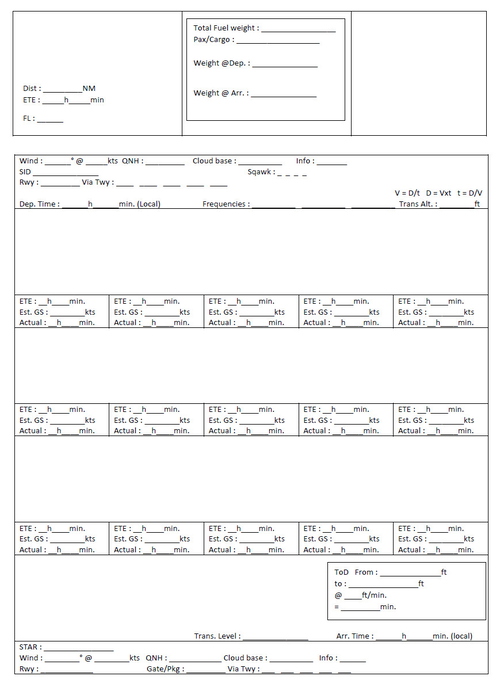 Flight planning sheet for Vintage navigation