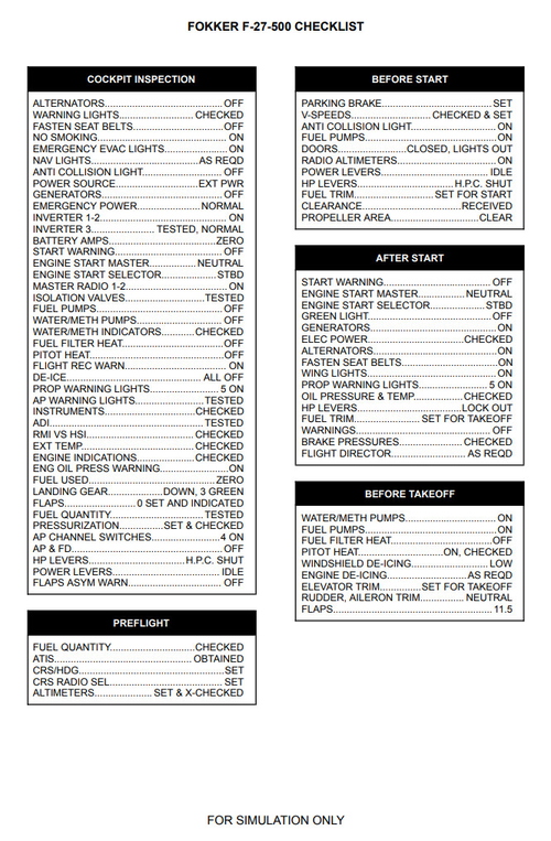 Fokker F-27-500 Checklist