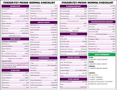 Fokker F27 MK-500 Normal Checklist