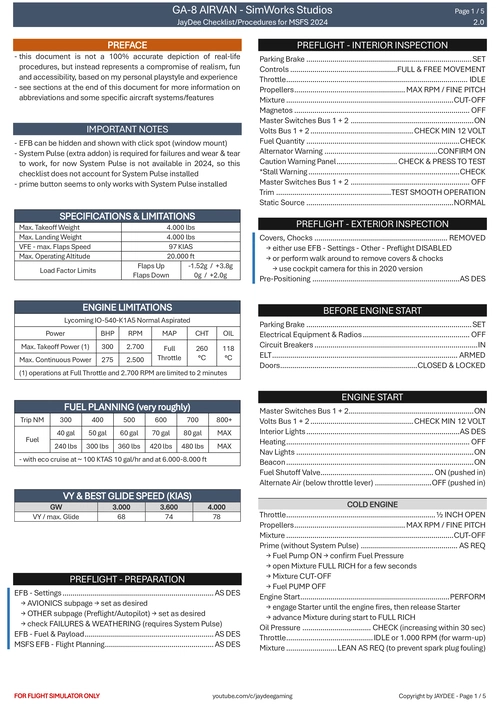 GA-8 Airvan - Procedures and Checklist