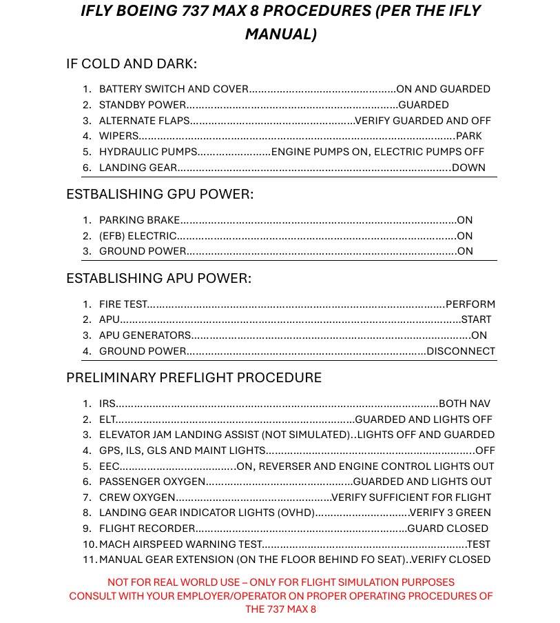 IFLY Boeing 737 MAX 8 Procedures, Checklist and Briefings - Image 1
