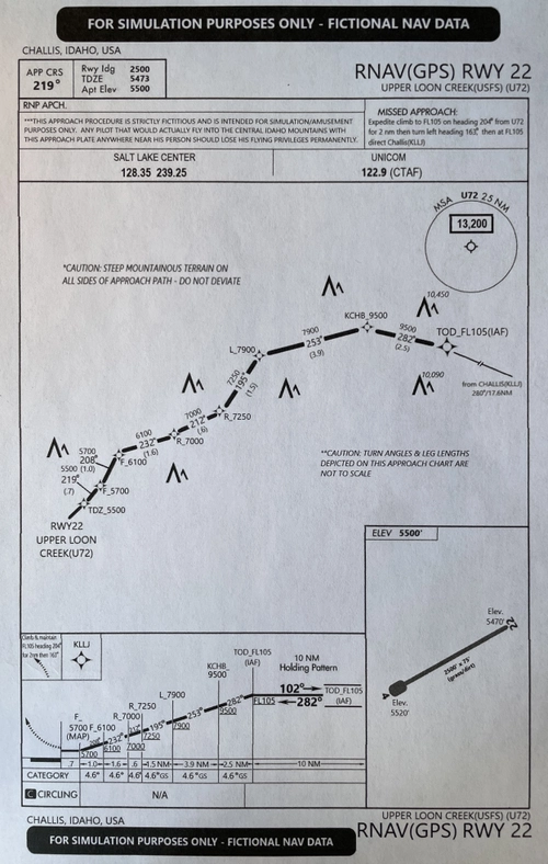 IFR RNAV approach to Idaho mountain airstrip Upper Loon Creek (USFS) (U72)