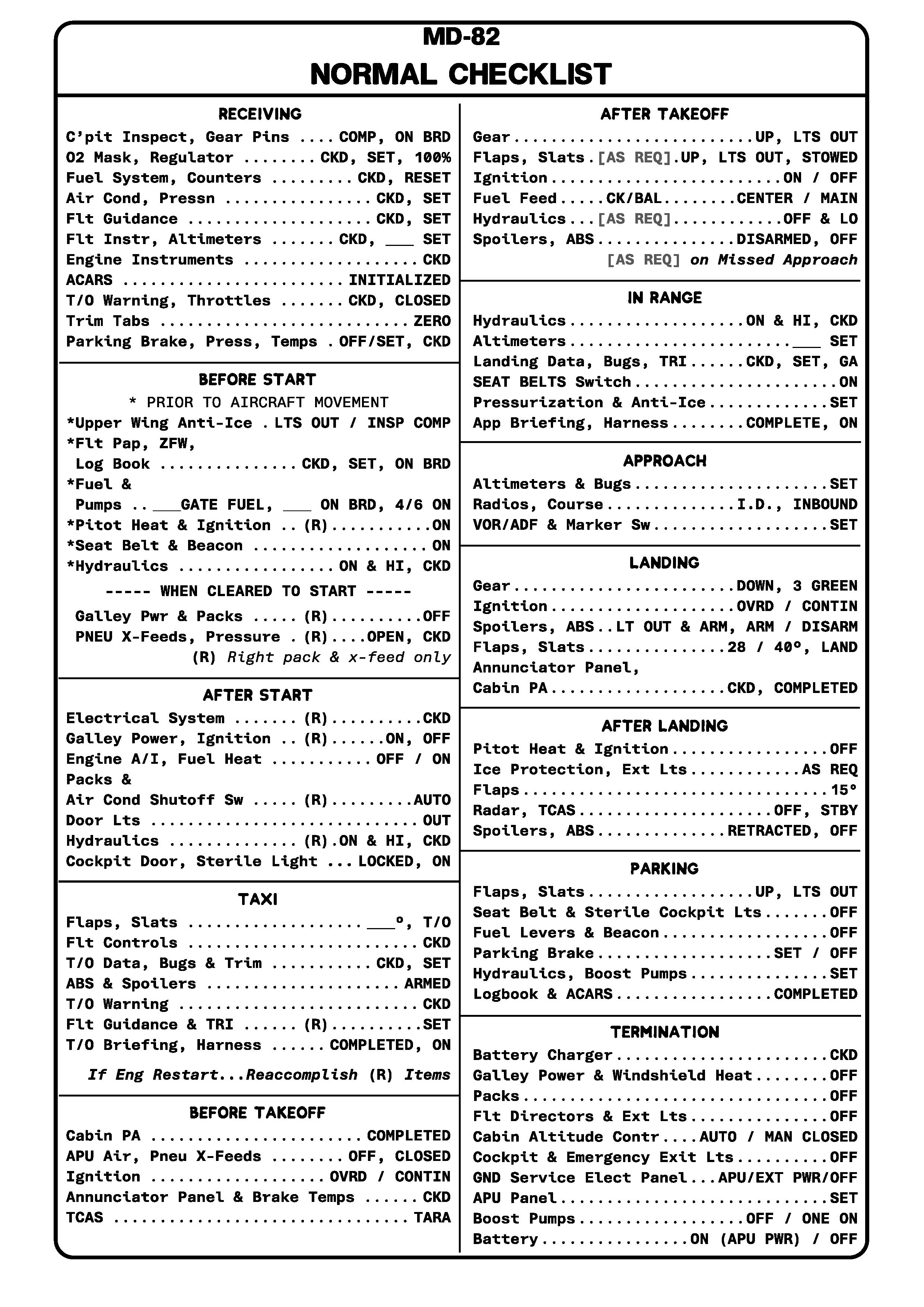 McDonnell Douglas MD-82 - Checklist - User Content for MSFS