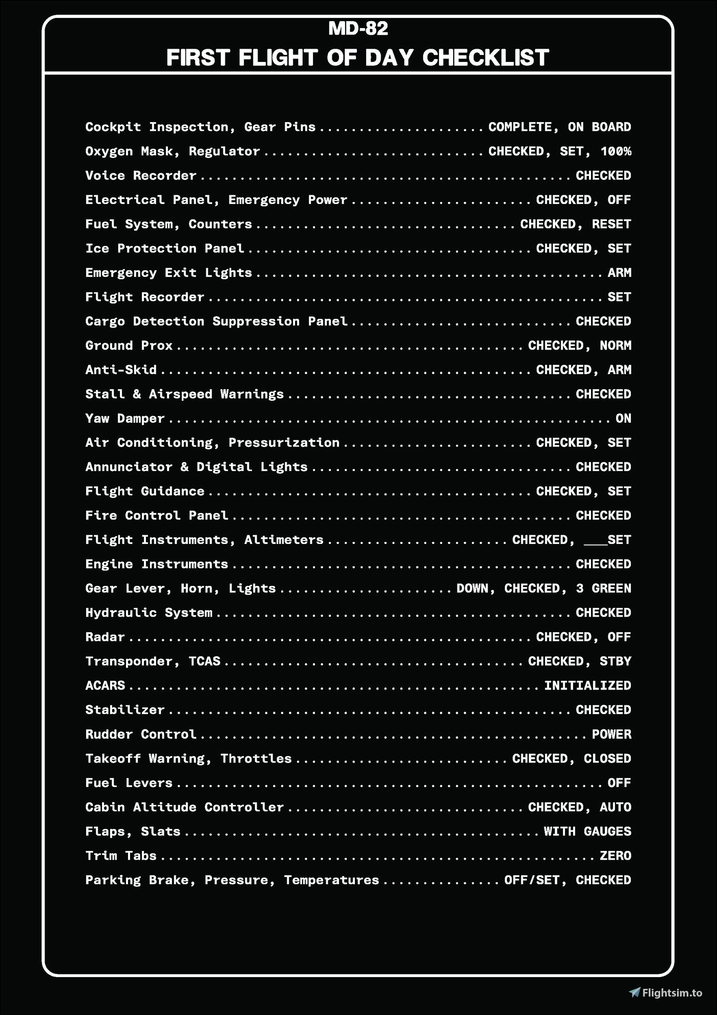 Md 80 Checklist.pdf McDonnell Douglas MD-82 - Checklist för Microsoft Flight Simulator | MSFS