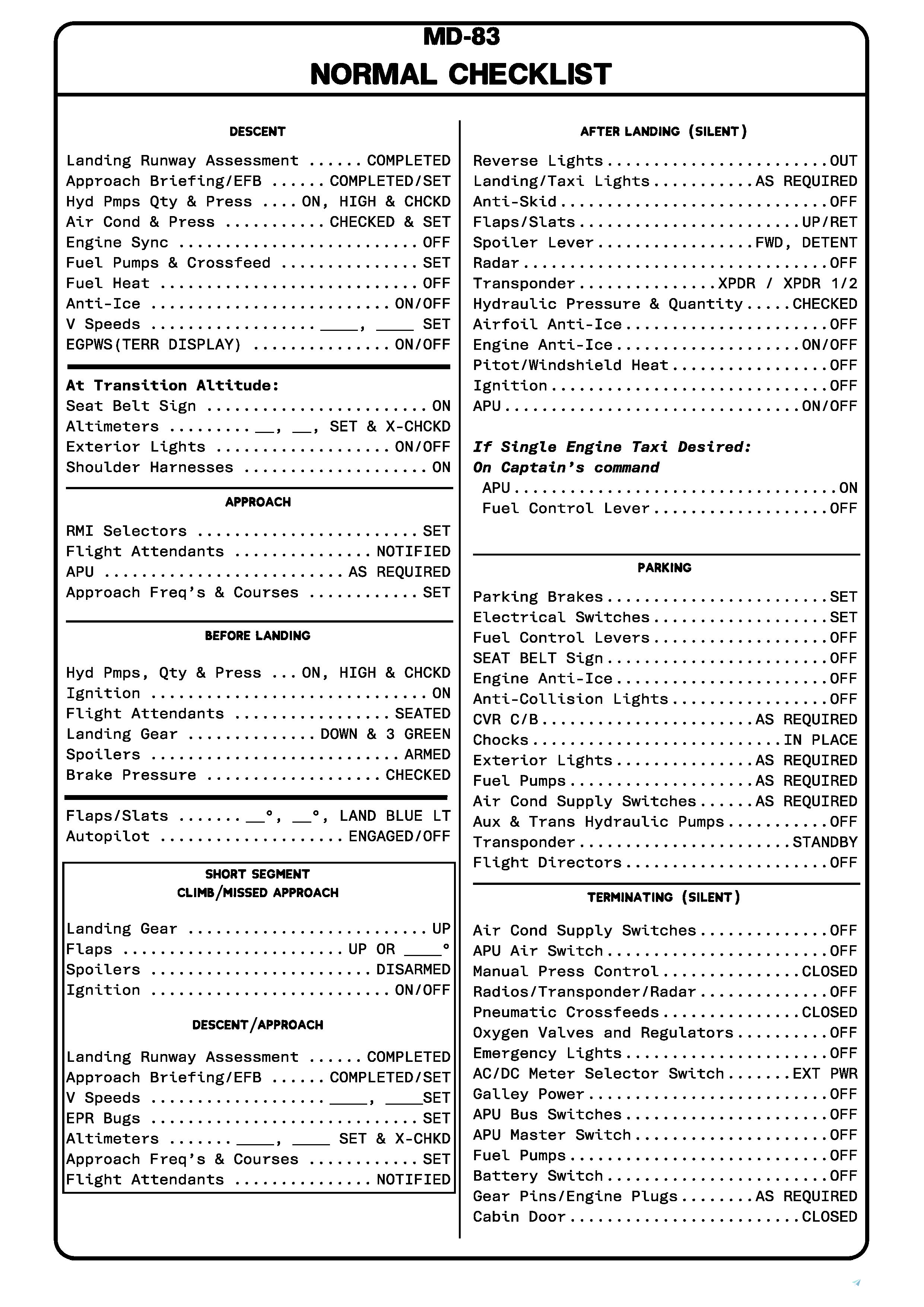 McDonnell Douglas MD-83 - Checklist - MSFS Add-on - Flightsim.to