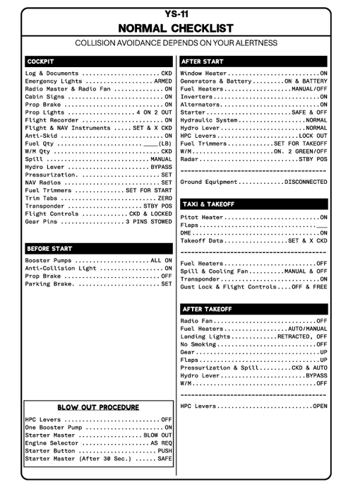 NAMC YS-11 - Checklist