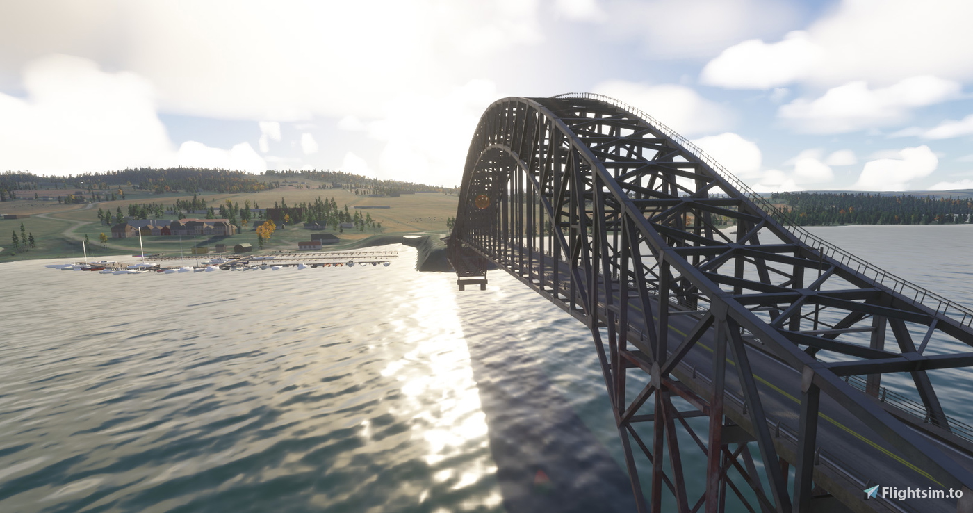 Nessundet Bridge (in the middle of the Mjøsa lake) per Microsoft Flight ...