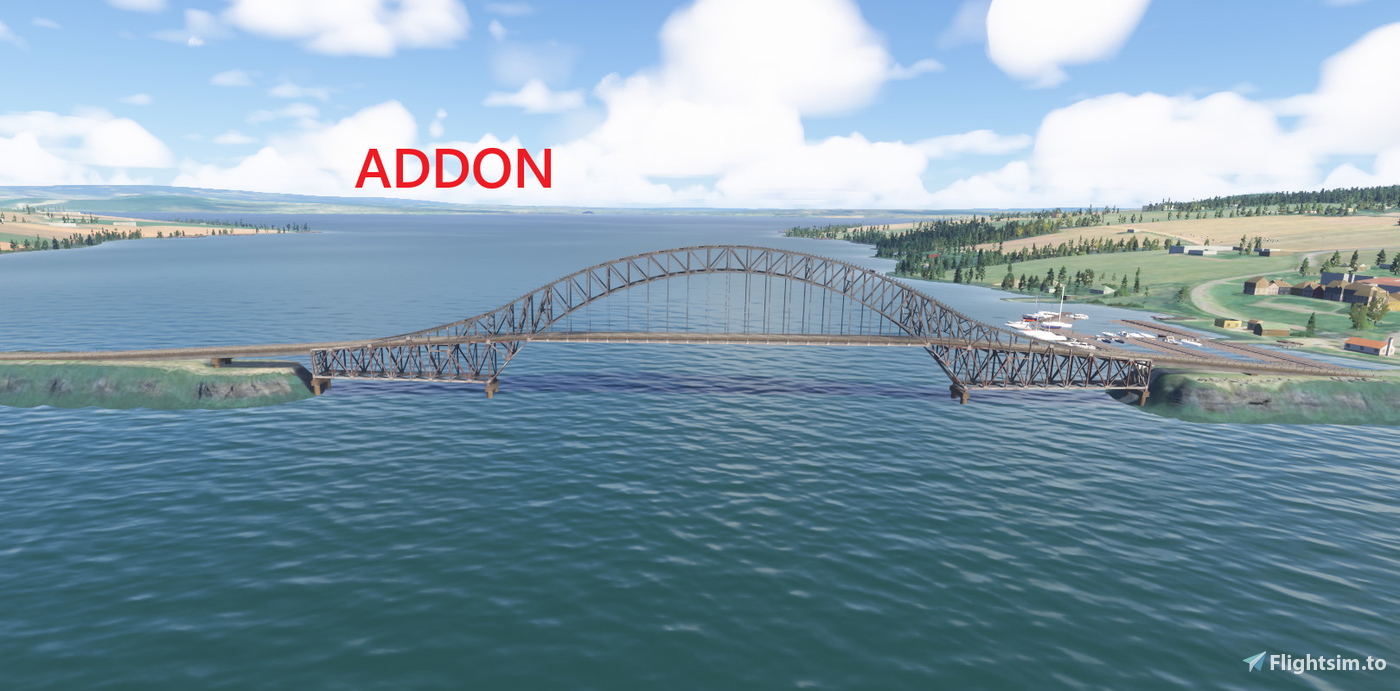 Nessundet Bridge (in the middle of the Mjøsa lake) per Microsoft Flight ...