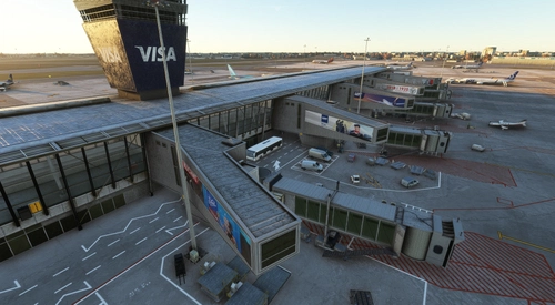 New adverts on air bridges for Fly2High Warsaw Chopin (EPWA)
