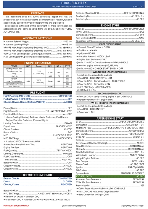 P18O FlightFX - JayDee  Checklist & Procedures