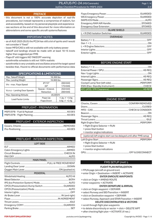Pilatus PC-24 - Procedures and Checklist