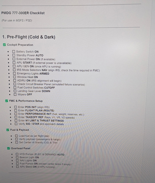 PMDG 777-300er Checklist
