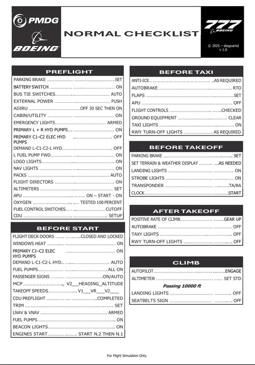 PMDG 777 Normal Checklist