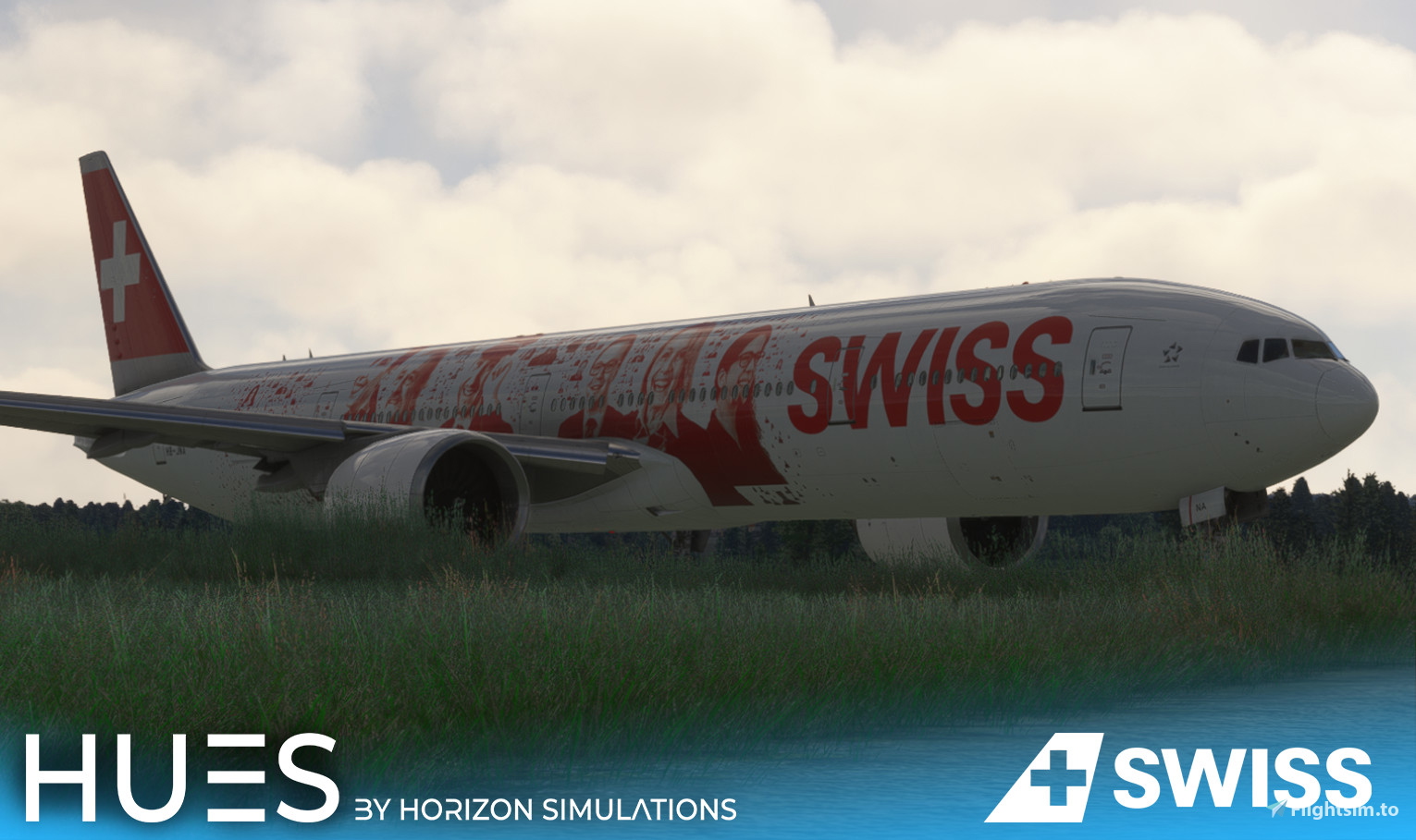 PMDG B777-3DEER Swiss HB-JNA Swiss Faces Livery W/cabin - Aircraft