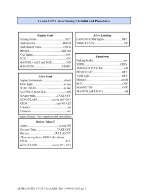 Quick reference/checklist for the Cessna 172 Classic thumbnail 3