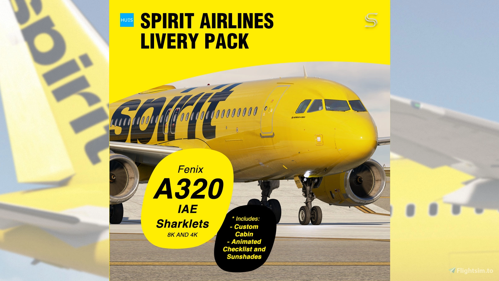 Spirit Airlines Livery Pack w/ Cabin | Fenix A320 IAE SL | 8K & 4K - Image 1