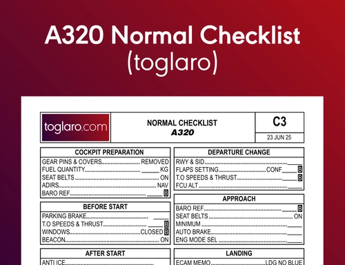 toglaro Airbus A320 Normal Checklist - Fenix, FSLabs, iniBuilds, A32NX SOP