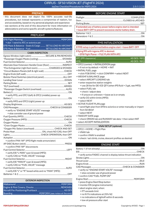 Vision Jet - JayDee  Checklist & Procedures