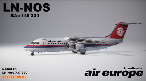 Justflight 146 Professional, 146-300, LN-NOS, Air Europe Scandinavia (Norway Airlines), Fictional