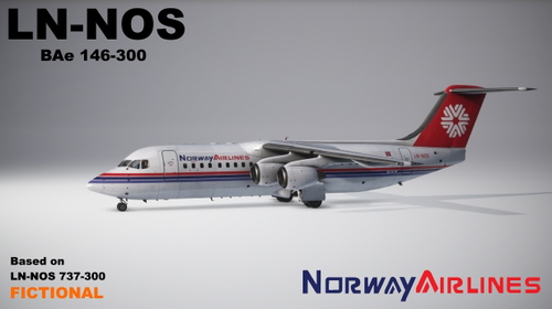 Justflight 146 Professional, 146-300, LN-NOS, Norway Airlines, Fictional