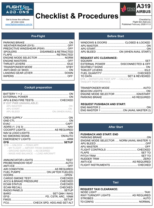 Checklist A319 Fenix