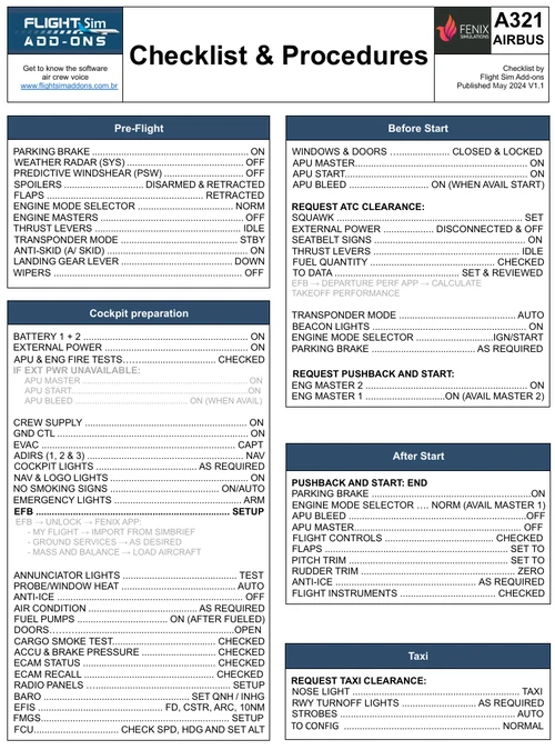 Checklist A321 Fenix