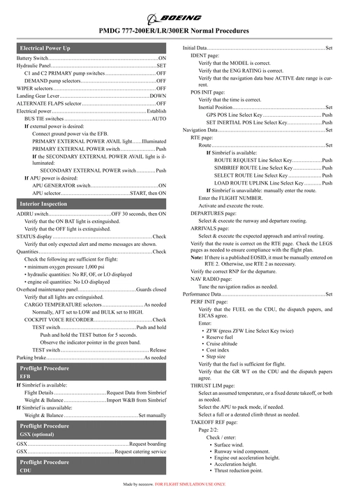 PMDG 777-200ER/LR/300ER Normal Procedures