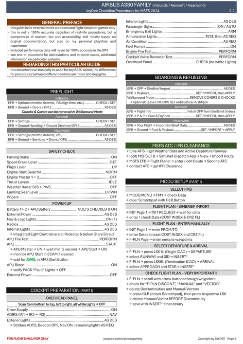 A330 Family - Procedures and Checklist