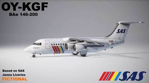 Justflight 146 Professional,  146-200, OY-KGF, Scandinavian Airlines, Janne livery, Fictional