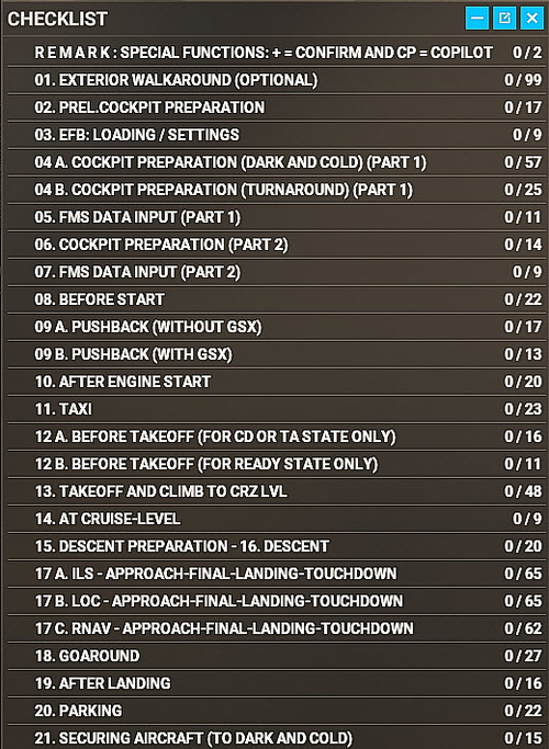 FENIX A320 Ingame-Checklist
