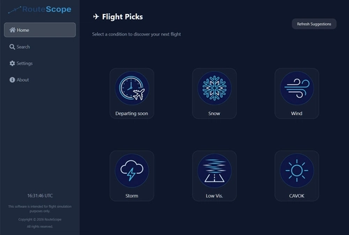 RouteScope – Real Airline Routes Finder & SimBrief Export Tool
