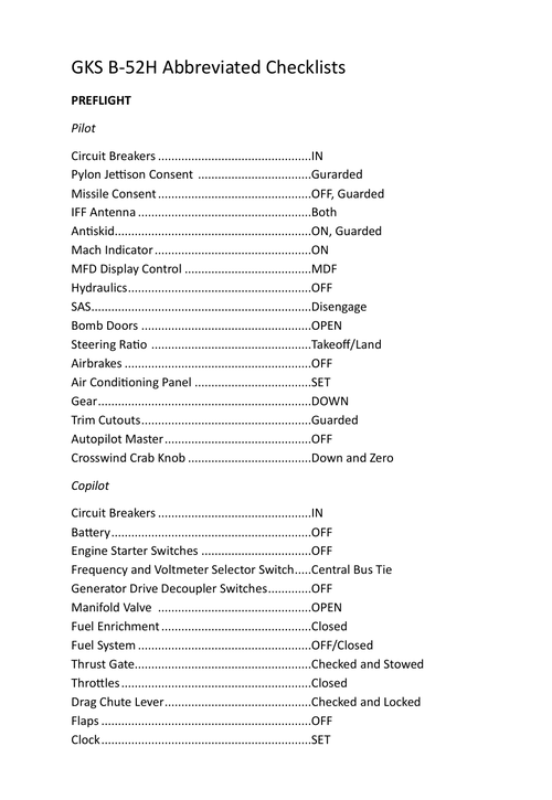 GKS B52H abbreviated checklist with LittleNavMap and Spad.Next profiles.