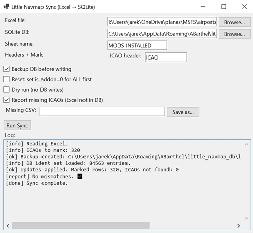 LnmSyncGui  - Little Nav Map  Excel sync tool to mark addons in Little Nav Map