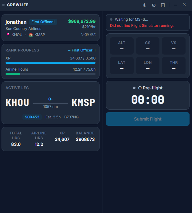 CrewLife - MSFS Tracker - MSFS Add-on - Flightsim.to